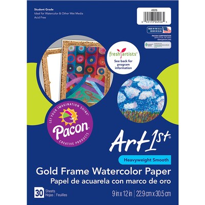 Pacon Art1st® Watercolor Paper, 9 x 12, Gold Frame, 30 Sheets Per Pack, 3 Packs (PAC4926)