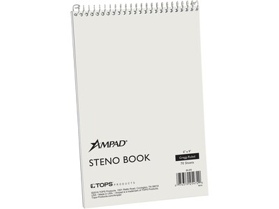Ampad Steno Pad, 6 x 9, Gregg Rule, White, 70 Sheets/Pad (TOP25-472)