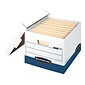 Bankers Box Heavy-Duty FastFold File Storage Boxes, Lift-Off Lid, Letter/Legal Size, White/Blue, 12/Carton (00709)