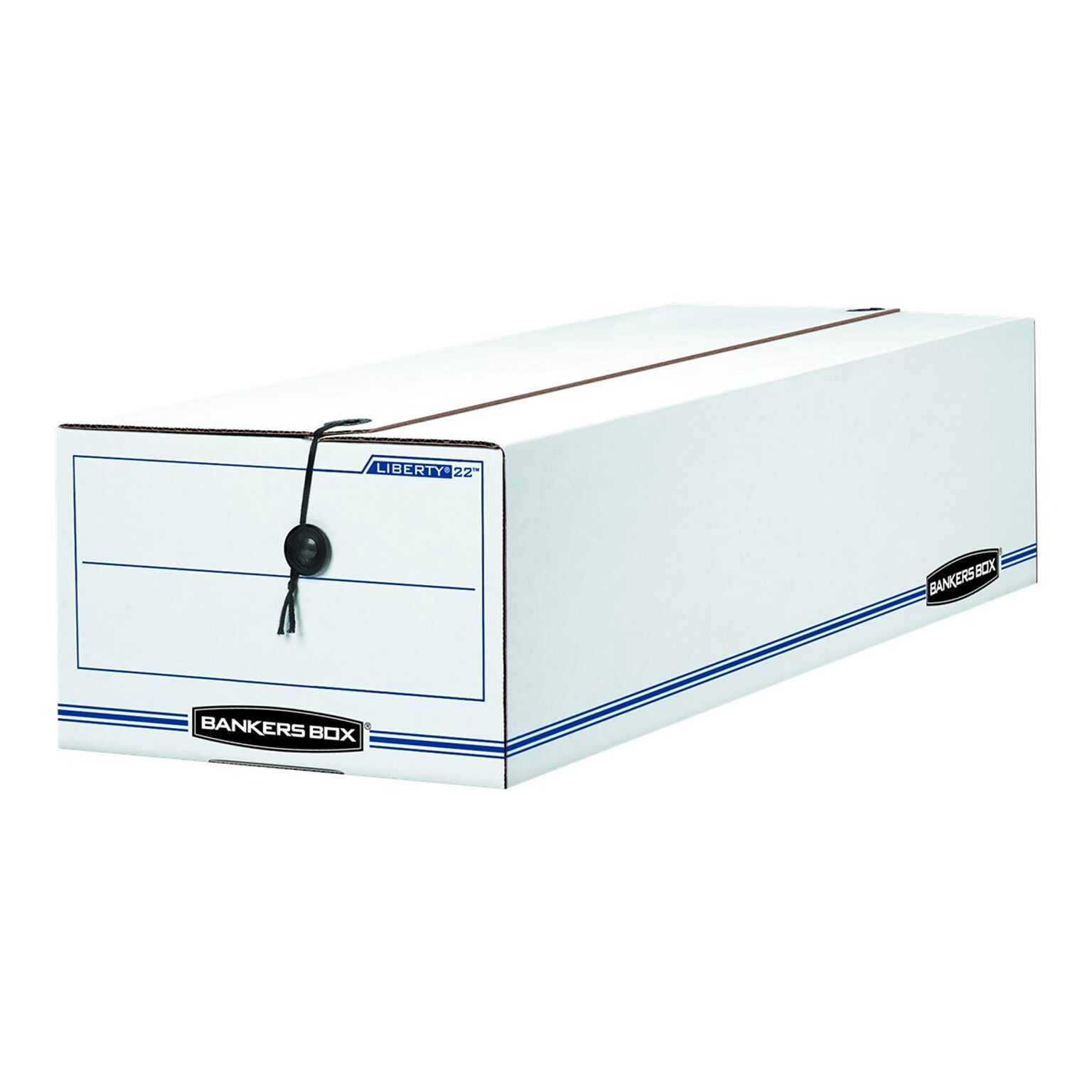 Bankers Box Liberty Corrugated Check & Form Storage Boxes, String & Button, 6H x 9.5W x 23.25D, White/Blue, 12/Carton (00022)
