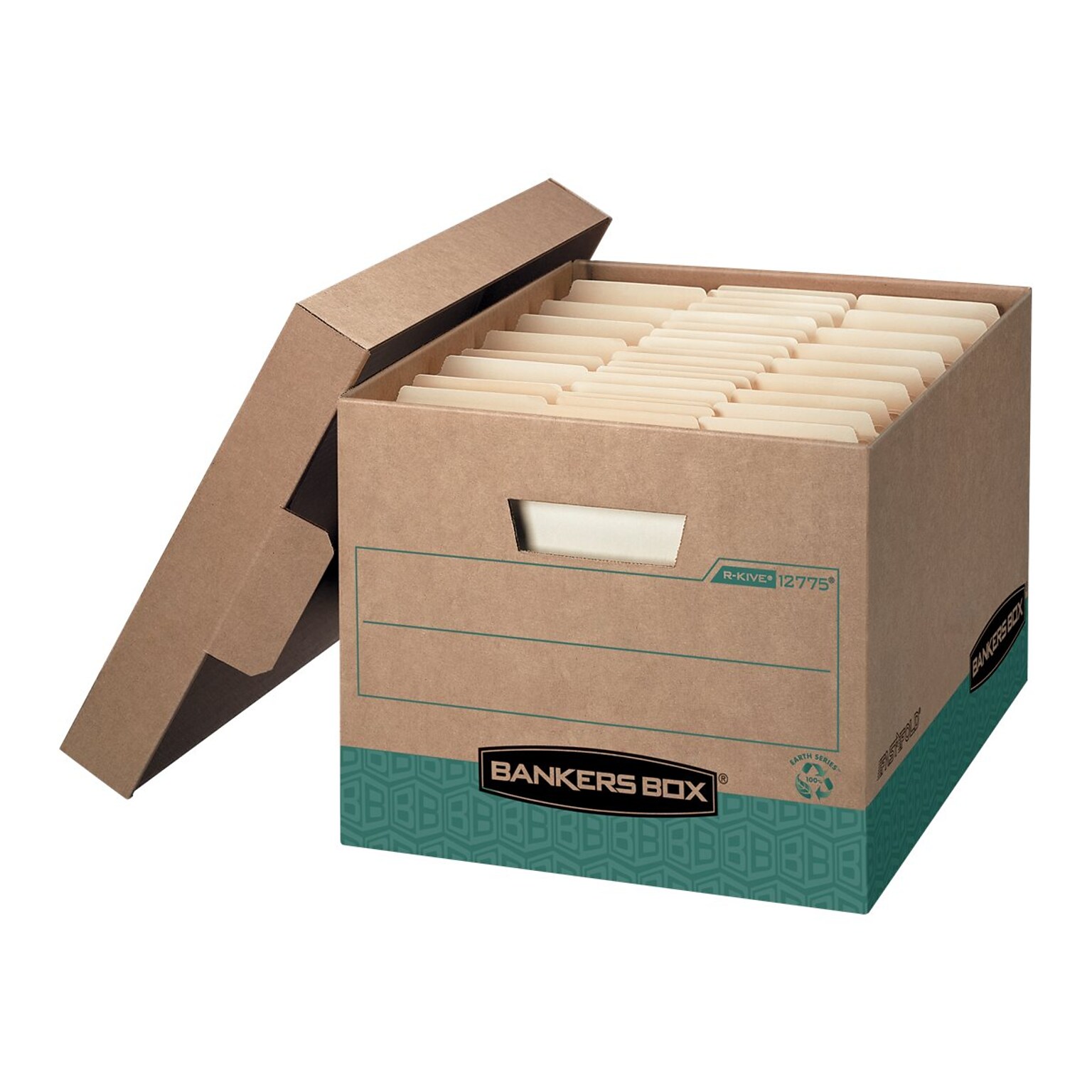 Bankers Box® R-Kive Heavy-Duty Recycled File Storage Boxes, Lift-Off Lid, Letter/Legal Size, Brown, 12/Carton (12775)