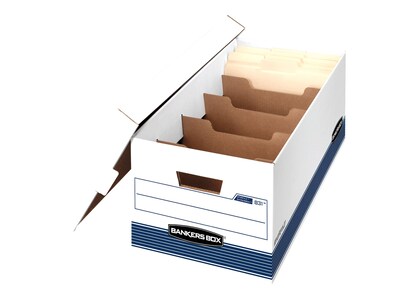 Bankers Box® Medium-Duty File Storage Boxes, Lift-Off Lid, Letter Size, White/Blue, 4/Carton (0083103)