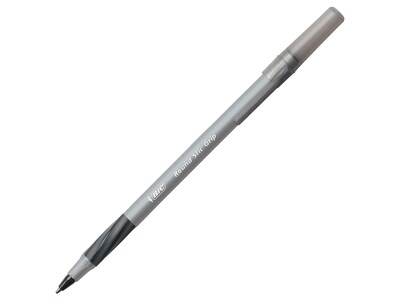 BIC Round Stic Grip Xtra Comfort Ballpoint Pens, Fine Point, 0.8mm, Black Ink, Dozen (13902)