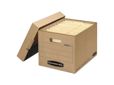 Bankers Box Heavy-Duty Corrugated File Storage Boxes, Lift-Off Lid, Letter/Legal Size, Kraft, 25/Car