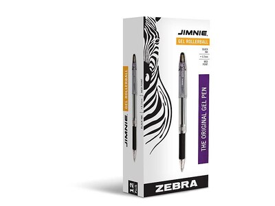Zebra Jimnie Gel Pen, Medium Point, 0.7mm, Black Ink, Dozen (44110)