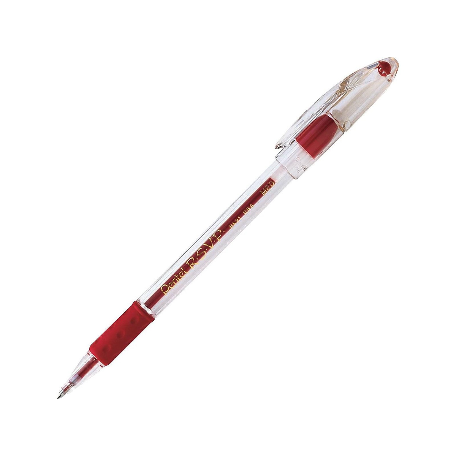 Pentel R.S.V.P. Ballpoint Pens, Medium Point, Red Ink, Dozen (BK91-B)