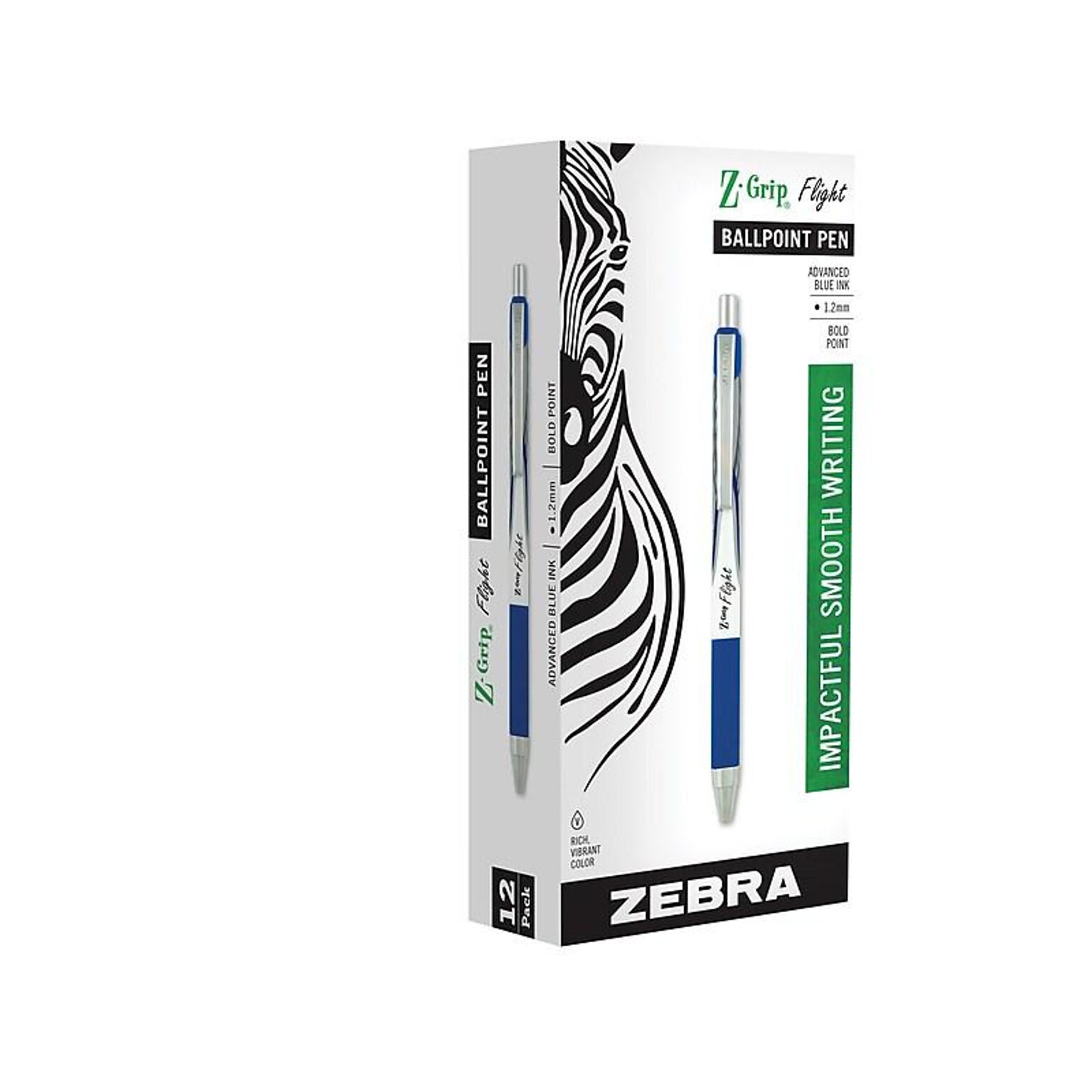 Zebra Z-Grip Flight Retractable Ballpoint Pen, Bold Point, 1.2mm, Blue Ink, Dozen (21920)