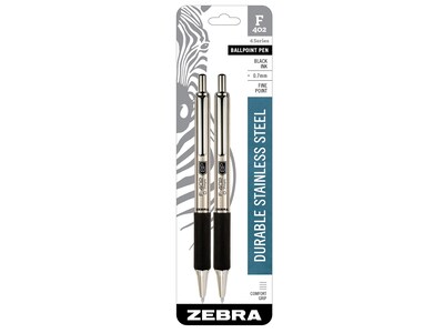 Zebra F-402 Retractable Ballpoint Pen, Fine Point, 0.7mm, Black Ink, 2 Pack (29212)