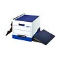 Bankers Box Heavy-Duty FastFold Corrugated File Storage Boxes, Lift-Off Lid, Binder Size, White/Blue, 12/Carton (0073301)