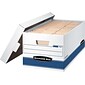 Bankers Box Medium-Duty FastFold Corrugated File Storage Boxes, Lift-Off Lid, 24" Legal Size, White/Blue, 4/Carton (0070205)