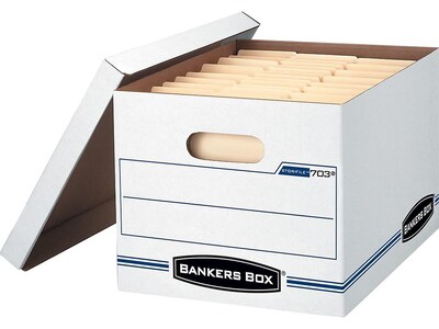Bankers Box Stor/File™ Corrugated File Storage Boxes, Lift-Off Lid, Letter/Legal Size, White/Blue, 4