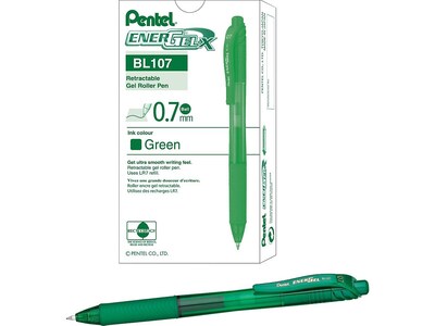 Pentel EnerGel-X RollerGel Retractable Gel Pens, Medium Point, Green Ink, Dozen (BL107-D)