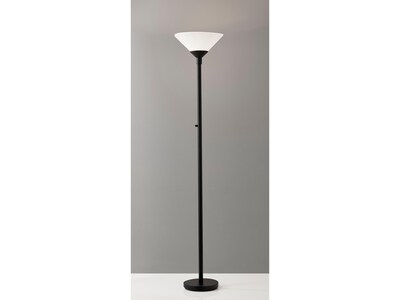 Adesso® Aries 73"H 300 W Torchiere, Black with White Acrylic Cone Shade (7500-01)