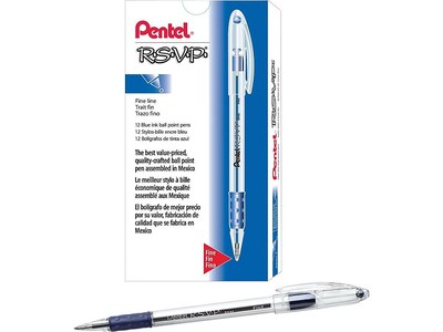 Pentel R.S.V.P. Ballpoint Pens, Fine Point, Blue Ink, Dozen (BK90-C)