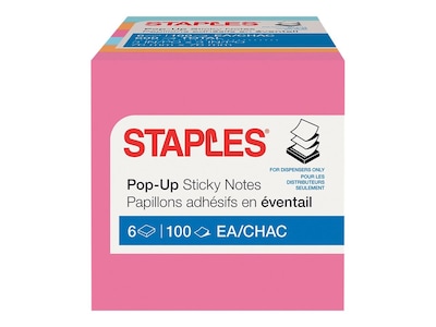 Staples® Pop-up Notes, 3 x 3, Tropics Collection, 100 Sheet/Pad, 6 Pads/Pack (S33BRP6/52559)