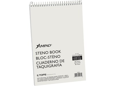 Ampad Steno Pad, 6 x 9, Gregg Ruled, White Cover, 80 Sheets/Pad (TOP25-274)