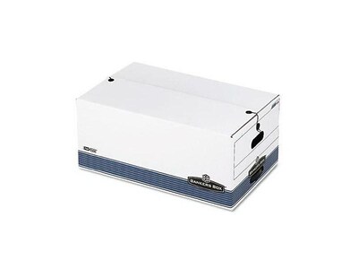 Bankers Box Stor/File Medium-Duty FastFold File Storage Boxes, String & Button, Legal Size, White/Blue, 4/Carton (0070503)