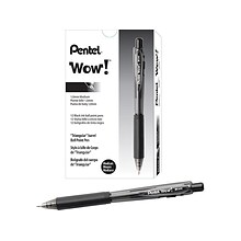 Pentel WOW! Retractable Ballpoint Pens, Medium Point, Black Ink, Dozen (BK440-A)