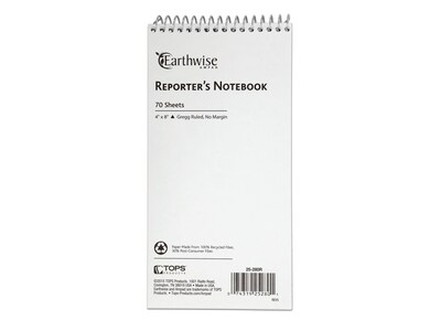 Ampad Earthwise Reporters Notepads, 4 x 8, Gregg Ruled, White, 70 Sheets/Pad, 12 Pads/Pack (TOP25