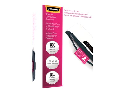 Fellowes Thermal Laminating Pouches, ID Tag, 10 Mil, 100/Pack (52051)
