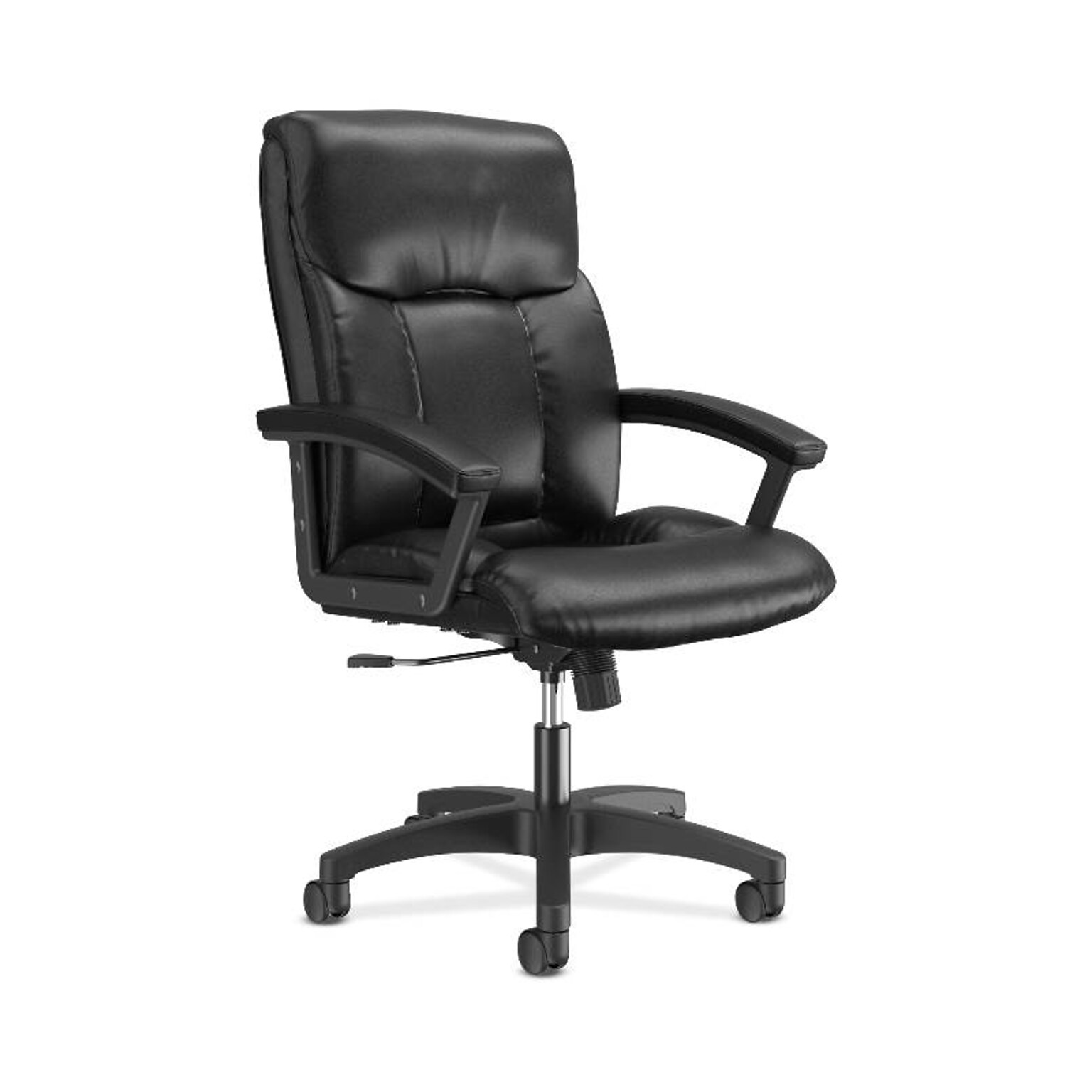 HON SofThread Leather High-Back Executive Chair, Center-Tilt, Fixed Arms, Black (BSXVL151SB11)