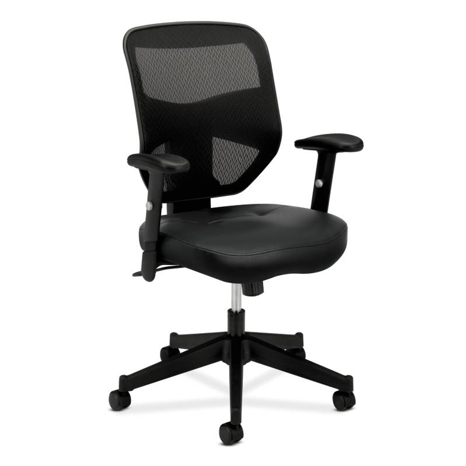 HON Prominent Mesh High-Back Task Chair, Adjustable Arms, Black SofThread Leather Seat (BSXVL531SB11)