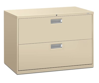 HON Brigade 600 Series Lateral File, 2 Drawers, Aluminum Pull, 42W, Putty Finish,