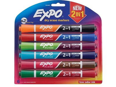 Expo 2-in-1 Dry Erase Markers, Chisel Tip, Assorted, 6/Pack (1944657)