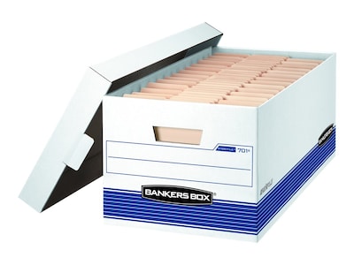 Bankers Box Medium-Duty Corrugated File Storage Boxes, Lift-Off Lid, Letter Size, White/Blue, 20/Car