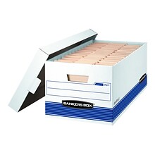 Bankers Box Medium-Duty Corrugated File Storage Boxes, Lift-Off Lid, Letter Size, White/Blue, 20/Car