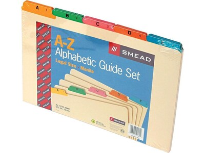 Smead 5-Tab Filing Guides, Multi-Colored Fused Poly Tab (A-Z), Legal Size, Manila, 25/Set (52180)