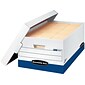 Bankers Box Presto Heavy-Duty Instant Assembly File Storage Boxes, Lift-Off Lid, Legal Size, White/Blue, 12/Carton (0063201)