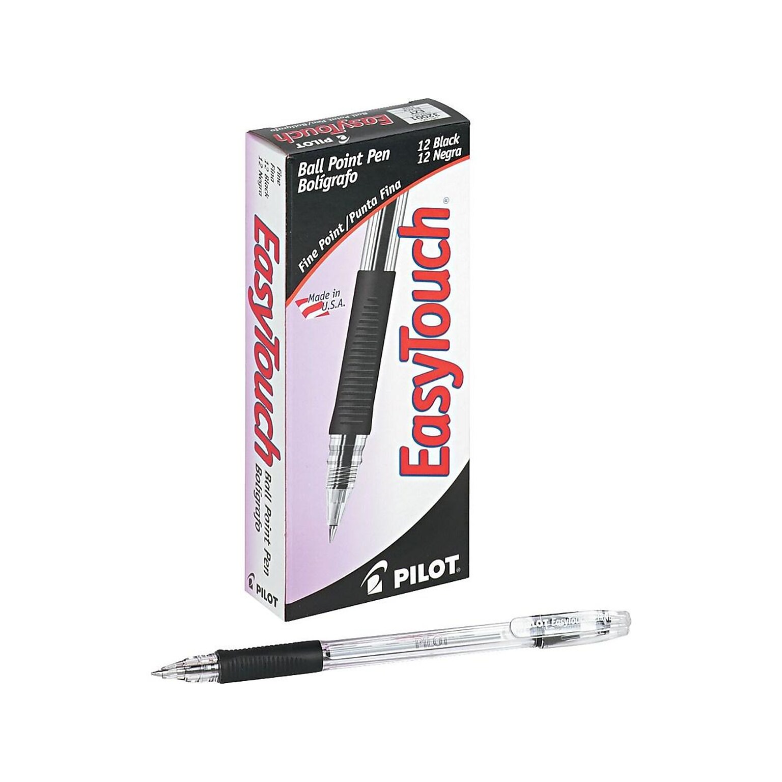 Pilot EasyTouch Ballpoint Pens, Fine Point, Black Ink, Dozen (32001)