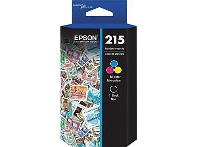 Epson T215 Black/Tri-Color Standard Yield Ink Cartridge, 2/Pack