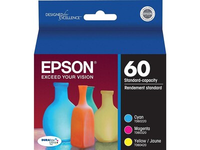 Epson T60 Cyan/Magenta/Yellow Standard Yield Ink Cartridge, 3/Pack