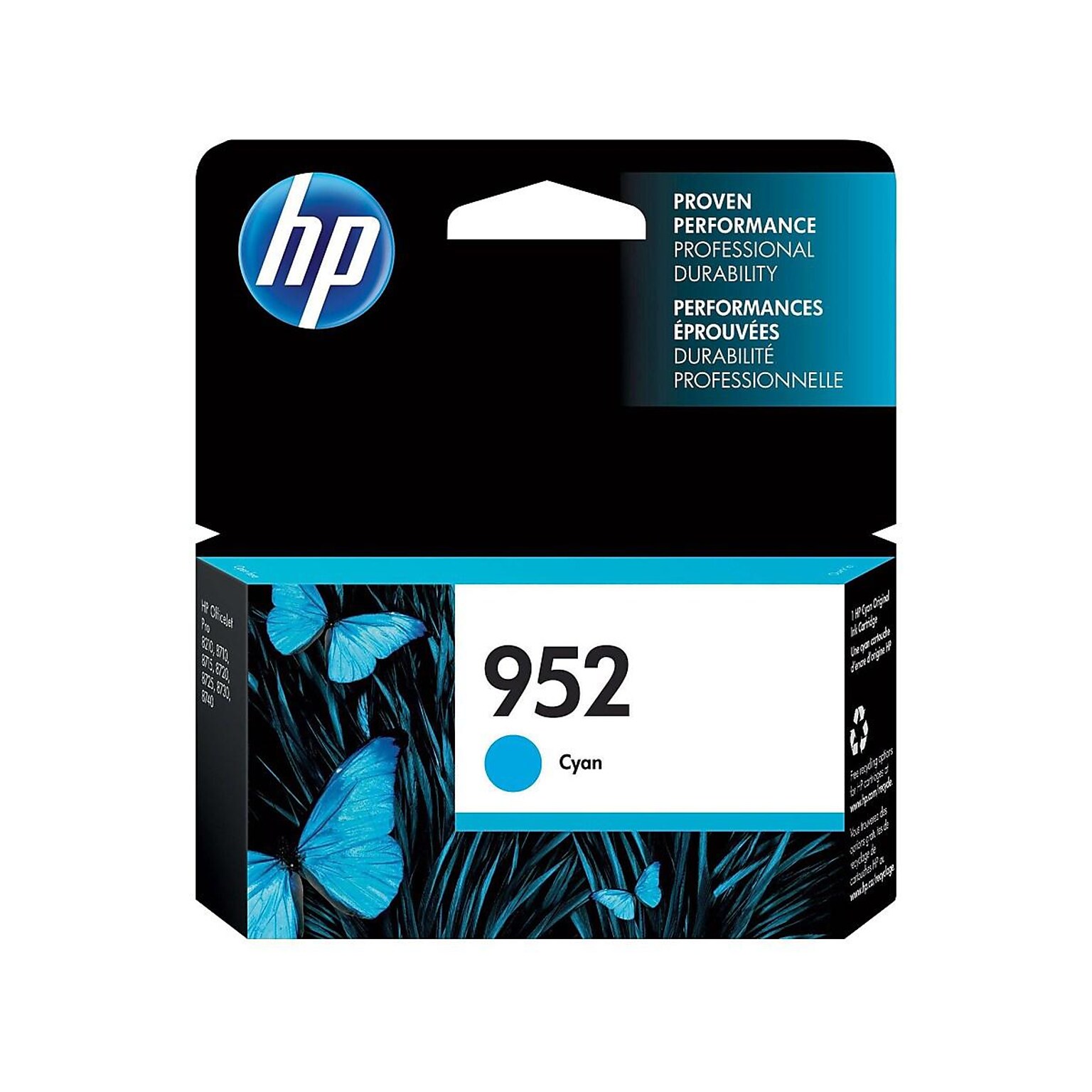 HP 952 Cyan Standard Yield Ink Cartridge, Print Up to 630 Pages (L0S49AN#140)
