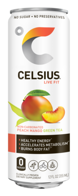 Celsius Peach Mango Green Tea Drink, 12 fl. oz., 12/Carton (CLL01055)