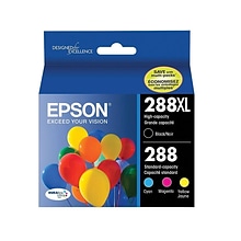Epson T288 Black High Yield and Cyan/Magenta/Yellow Standard Yield Ink Cartridge, 4/Pack   (T288XL-B