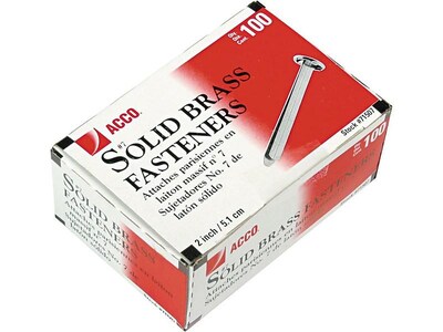 ACCO Solid Brass Round Head Fasteners, 2, Brass, 100/Box (71507)