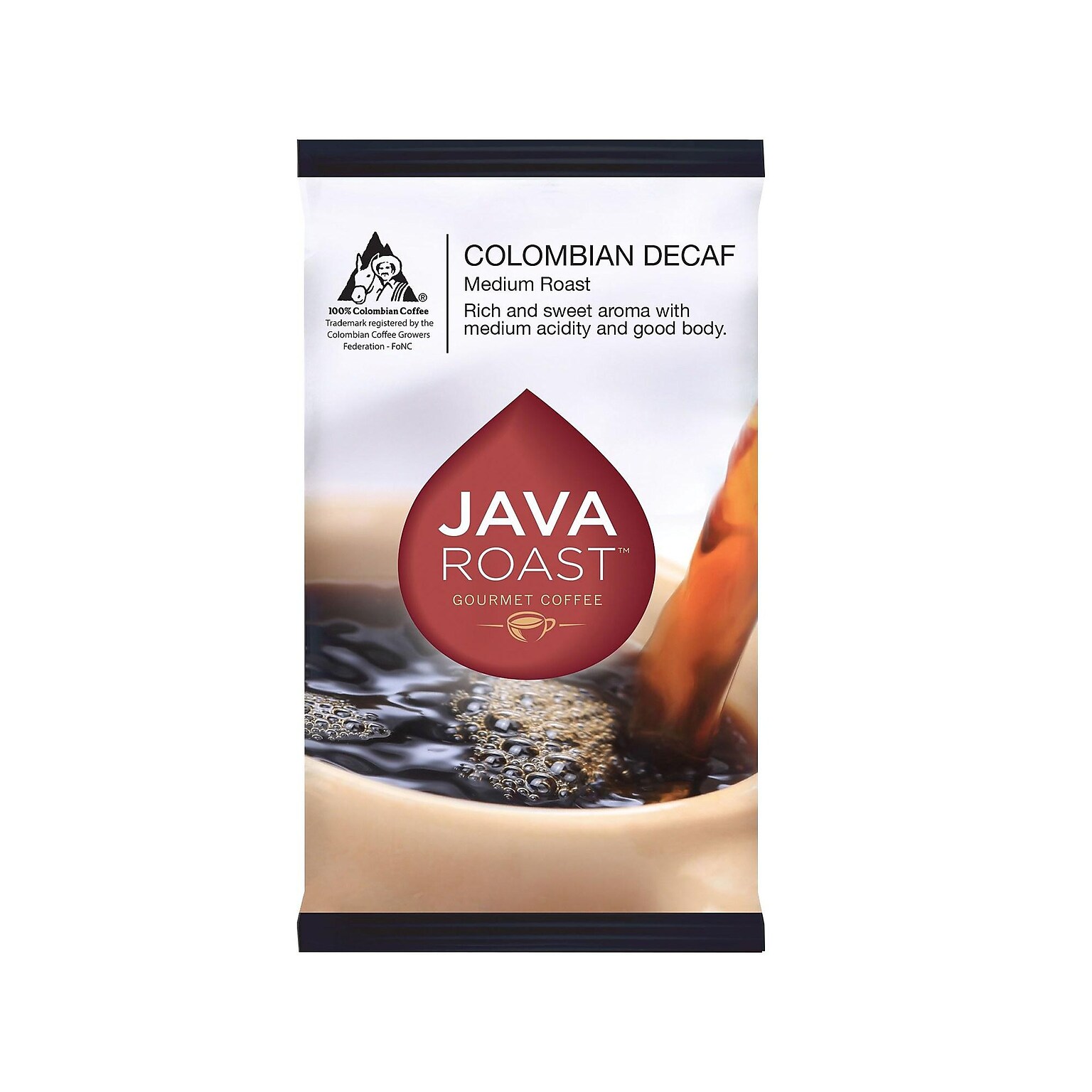 Java Roast Gourmet Colombian Decaf Ground Coffee with Bonus Filters, Medium Roast, 42/Carton (BHS70366)