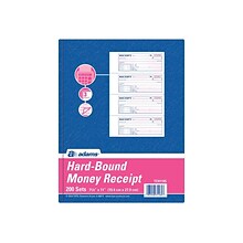 Adams 3-Part Carbonless Receipts Hardbound Book, 2.75L x 7W, 200 Forms/Hardbound Book (TCH1185)