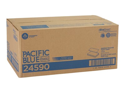 Pacific Blue Basic Recycled Multifold Paper Towel, 1-Ply, White, 250 Sheets/Pack, 16 Packs/Carton (24590)