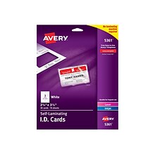 Avery Self-Laminating ID Cards, Matte White, 2.25 x 3.5, Inkjet/Laser, 30/Pack (05361)