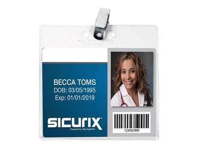 Baumgartens SICURIX ID Badge Holders, Clear, 50/Pack (67840)