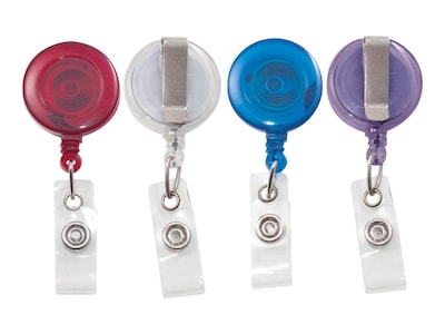 Advantus Badge Reels, Translucent Assorted Colors, 4/Pack (75464)