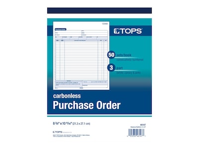 TOPS 3-Part Carbonless Purchase Requisitions, 8.38L x 10.69W, 50 Sets/Book (46147)