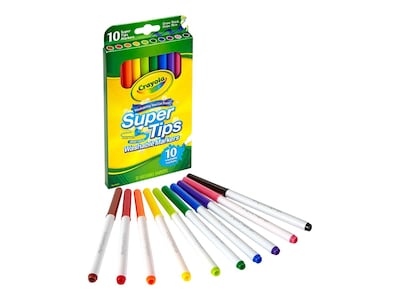 Crayola Super Tips Washable Markers, Fine Line, Assorted Colors, 10/Box (58-8610)