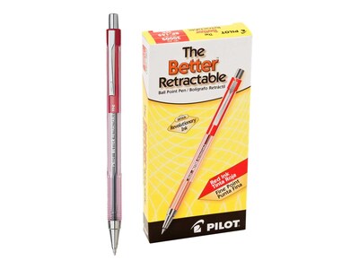Pilot Better Retractable Ballpoint Pens, Fine Point, Red Ink, Dozen (30002)