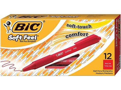 BIC Soft Feel Retractable Ballpoint Pens, Medium Point, Red Ink, 12/Pack (837399)