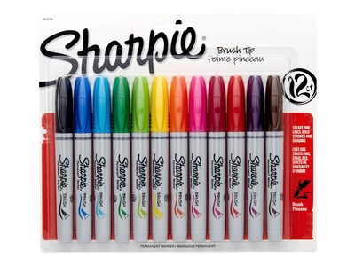 Sharpie Permanent Markers, Brush Tip, Assorted, 12/Pack (1810704)